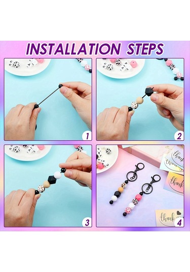 Gatherco Boncuklu Anahtarlık Çubukları Boncuklu Kendin Yap Boş Anahtarlıklar Boncuklu Anahtarlık El Sanatları İçin Metal Boncuklu Anahtarlık