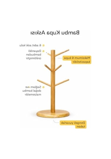 6'lı Seramik Kupa Seti Ve Bambu Kupa Askılığı Acı Kahve