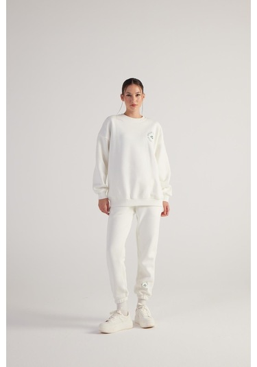 Holly Lolly 3 İplik Şardonlu Uzun Kol Bisiklet Yaka Fine Sweatshirt Ekru