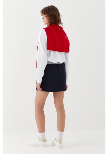 Çizgili Bel Bağcıklı Mini Etek Lacivert Lacivert