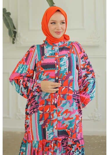 Armine Trend Desenli Renkli Elbise Pembe 24yt952-pembe Pembe
