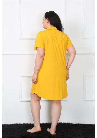 Akbeniz Büyük Beden Penye Düğmeli Sarı Tunik Gecelik 1025 Sarı