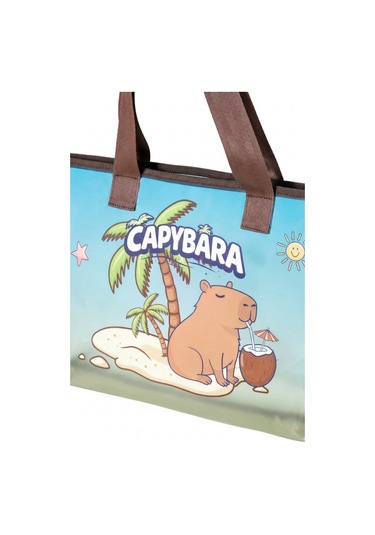 Capybara Figürlü Plaj Çantası Şeffaf Yüzeyli, Geniş Hacimli MAvi