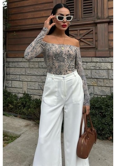 Modasize Bol Paça Palazzo Pantolon 0080 Ekru