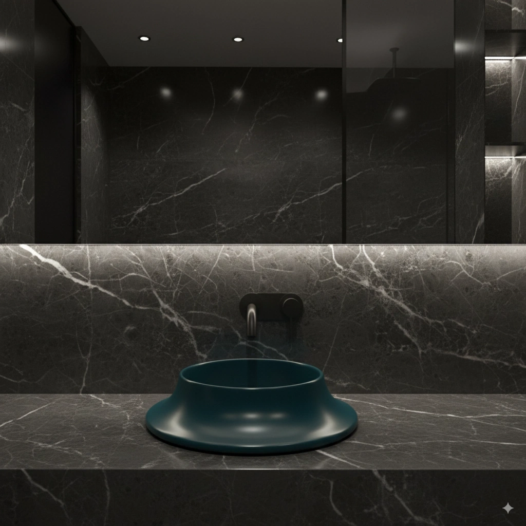 Pearl Volcano Matt Rain Blue Solid Lavabo Mavi