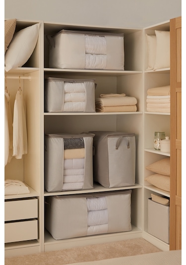 Ocean Home Textile 2'li Pvc Pencereli Stuff & Things Gri Çizgili Hurç Set