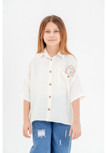 Kız Çocuk Cep Detaylı Gömlek 3120 Ekru