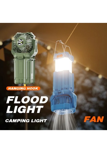 Dashanshop Kamp Işıklı Usb Şarjlı Taşınabilir Fan Solar Mavi 1200mah
