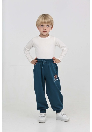 Toontoy Erkek Çocuk 98 Nakışlı Eşofman Alt Petrol Mavi