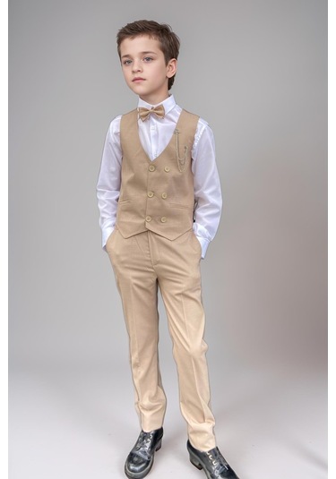 Riccotarz Erkek Çocuk Cepken Yelekli Camel Takım Elbise 5-9 Yaş Camel