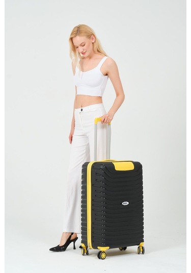 Keo-plus Siyah-sarı Orta Boy Silikon Kırılmaz Pp Valiz Siyah