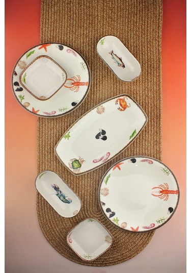 Retro Balık 2 Kişilik 7 Parça Balık & Meze Takımı Beyaz