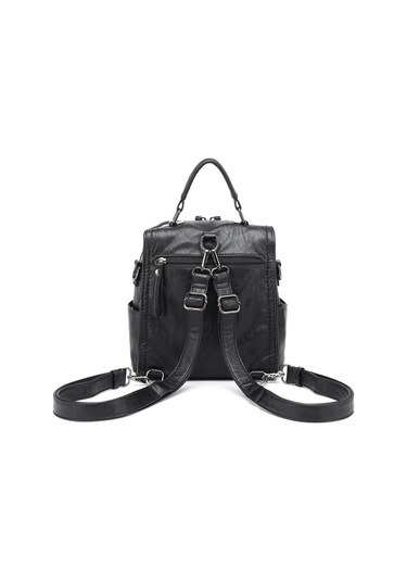 Yıkama Deri Sırt Askılı Kadın Çantası 21k Barcelona 1915 Siyah