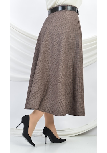 Soralline Kadın Etek Kloş Buklet Kumaş 779 Kahve Kahverengi