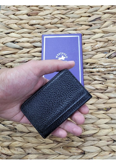 Westpolo İsme Özel 1026 Hakiki Deri Unısex Kartlık Siyah