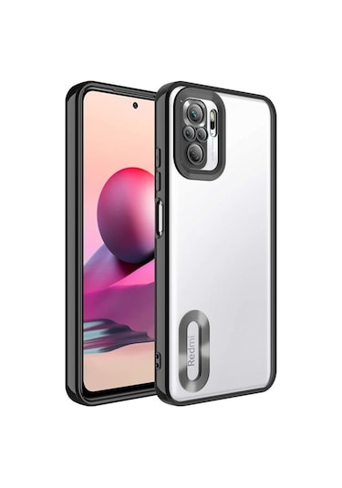 Xiaomi Redmi Note 10s Kılıf Kamera Korumalı Logo Gösteren Zore Omega Kapak Siyah