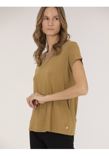 Pierre Cardin Kadın Yeşil Basic Tişört 50269345-vr235 Yeşil