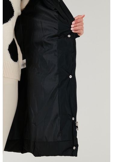 Lela  Regular Fit Çıkarılabilir Kapüşonlu Fermuarlı Cepli Şişme Bayan Mont 497Emily Siyah