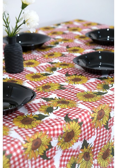 Sufre Sıvı Geçirmez Masa Örtüsü Sofra Bezi Sofra Örtüsü Piknik Örtüsü Ayçiçeği Kırmızı