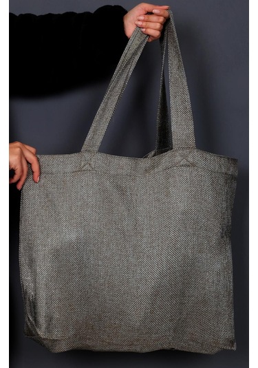 Hasır Dokulu Körüklü Kadın Kol Ve Omuz Çantası  Gümüş Kahve-1412