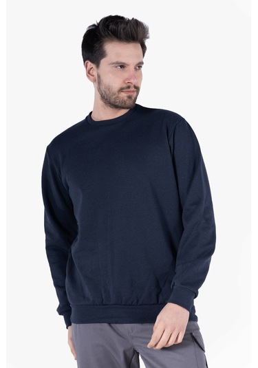 2 İplik Bisiklet Yaka Sweatshirt Lacivert