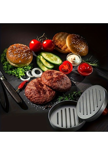 Pazly--1 Adet Yapışmaz Burger Pres Patty Yapıcı - Metal Hamburger Kalıbı Sığır Eti, Peynir, Vejetaryen Burger Yapımı İçin, Mangal Izgara Pişirmeye Uygun Siyah