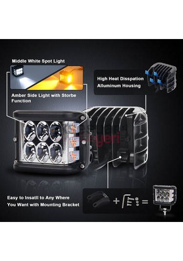Offroad Sis Çalışma Lambası 2 Adet Turuncu Beyaz Cakar Modlu 12 Led 36W  A+ İthal Ürün