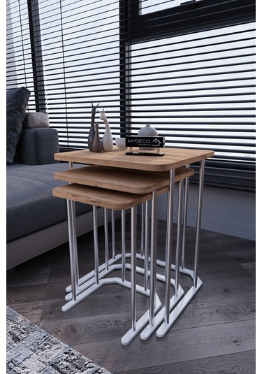 3' Lü Kare Zigon Sehpa Gümüş Ayak Atlantik Çam 18 Mm Mdf Gümüş - Atlantik Çam