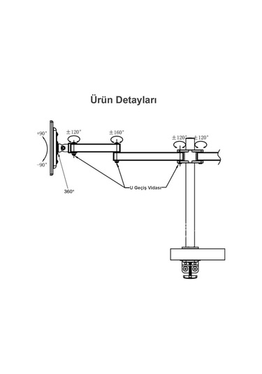 Techtic Çift Kol Monitör Tutucu 17-32inç Lcd Led Alüminyum