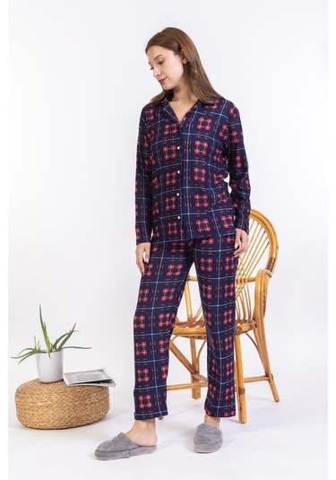 Yeni Sezon Düğmeli Süet Kadın Pijama Takımı 5503-lacivert Lacivert