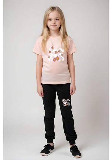 Always Stay Baskılı Kız Çocuk Tişört Ve Eşofman Alt-üst Takım Somon