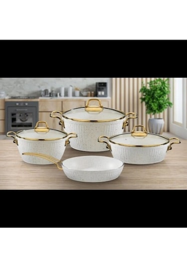 Remetta Granit Elite 7 Parça Lüks Tencere Seti-beyaz