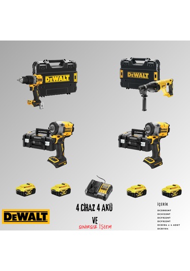 Dewalt DCD805 + DCH133NT+ DCF922NT + DCF922NTt 4 Adet 5 Amper Akü + Şarj Aleti Seti