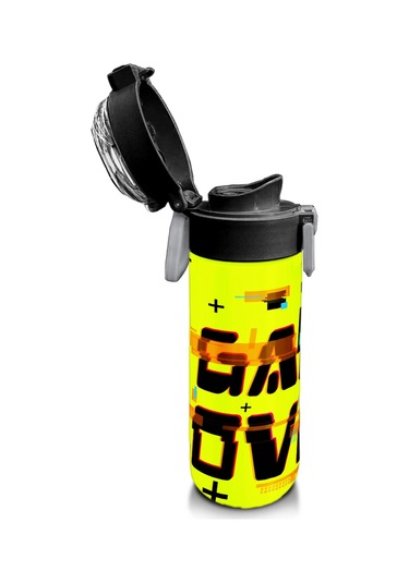 Coral High Kids Siyah Neon Sarı Game Over Desenli Pipetli Ve Direkt İçim Çelik Termos 500 Ml 31936 Neon