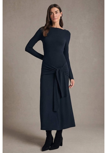 Defacto Bodycon Vücudu Saran Penye Midi Elbise G7878ax26spnv253 Lacivert-nv253