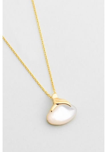 Sedef Taşlı 18 Ayar Sarı Altın Kaplama 42 Cm Gümüş Kolye Sarı