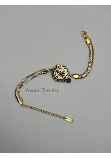 Arnes Jewelry Çelik İtalyan Ezmeli Tuğralı Bileklik Ar89 Gold