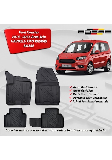 Ford Courier Paspas Araca Özel 2014 2023 BOSSE 3D Havuzlu Oto Paspas Paspas