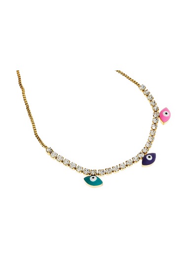 Kadın Gold Detay Renkli Göz Model Çelik Halhal Gold