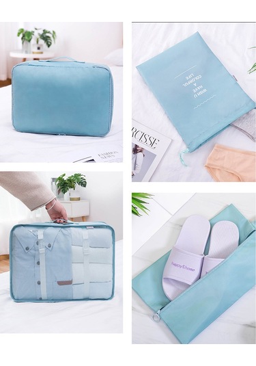 Gajeena Seyahat Ve Ev Düzeni İçin 9 Parça Kalın Polyester Organizer Seti - Mavi Seçenekli Açık Mavi