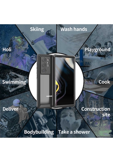 Samsung Galaxy S22 Ultra Kılıf Toz Kir Su Geçirmez Kapak Siyah