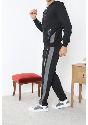 Pants Fermuarlı Kapşonlu Eşofman Takım - Siyah Siyah
