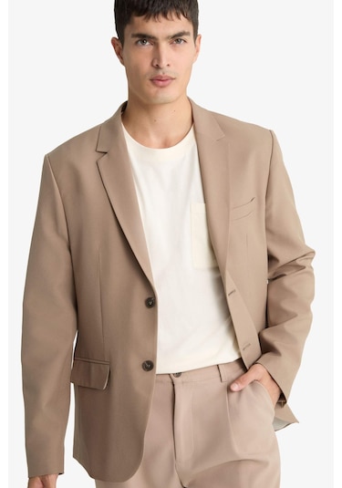 Defacto Slim Fit Dar Kesim Twill Düğmeli Blazer Ceket F7232ax25aubg404 Bej