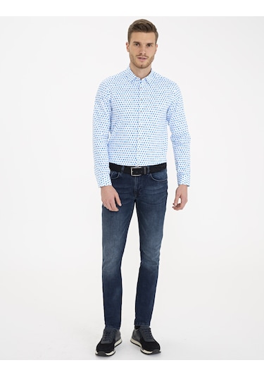 Pierre Cardin Erkek Saks Desenli Gömlek 50232974-vr045 Saks
