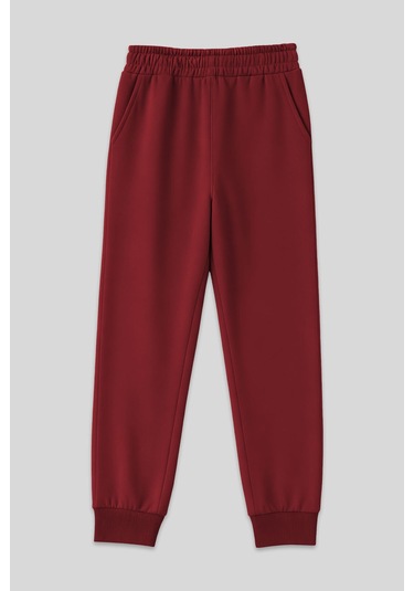 Tommy Life Bordo Yüksek Bel Jogger Rahat Form Manşetli Kadın Eşofman Alt - 94561 Bordo