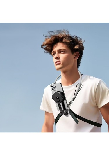 Jmary Mg-02 2in1 Eller Serbest Magnetik Boyun Askılı Telefon Tutucu Gri