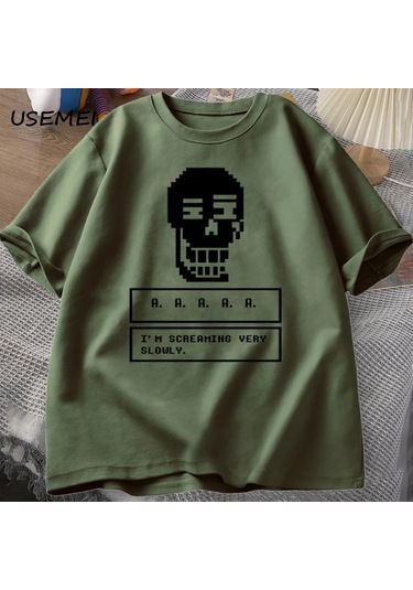 Undertale Oyunu Kafatası Tişört Erkekler Streetwear Kısa Kollu Tee Giyim Erkek Yuvarla Trz-989 Yeşil