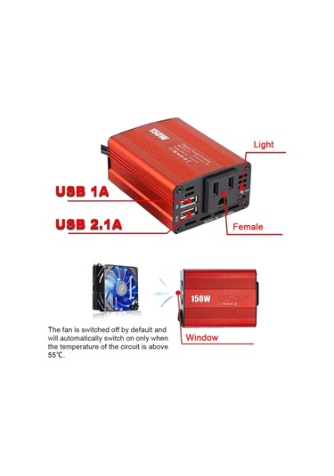 Mufunye 150w Araba İnvertörü 12v İla 110v Modifiye Sinüs Dalgası Güç Dönüştürücüsü Otomobil Elektrik İnvertörü Transformatörü 2 Usb Portlu Araba Kamyonet Karavan İçin