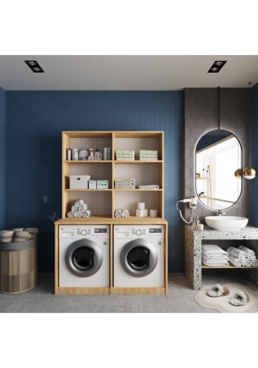 Maven Çamaşır Ve Kurutma Makinesi Dolabı Banyo Dolabı Meşe Beyaz Meşe - Beyaz