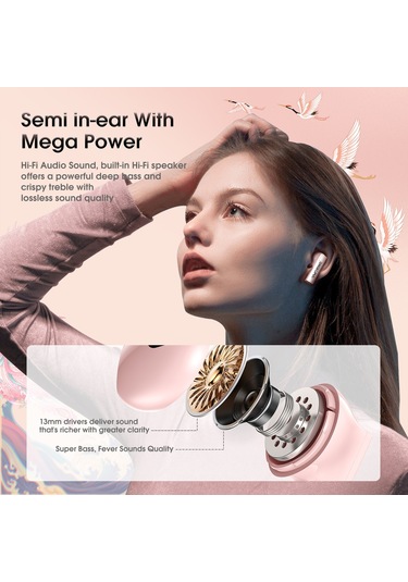 Onıkuma T301 Şeffaf Karikatür Kablosuz Bluetooth Kulaklık Pembe